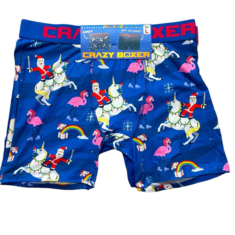 Crazy Boxer 2 Pack Funny Santa Riding Unicorn Christmas Holiday Underwear